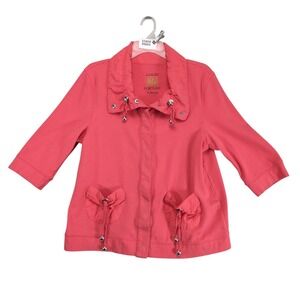 Good Fortune Women's XL Coral Drawstring Jacket Snap Front 3/4 Slv Casual Sporty